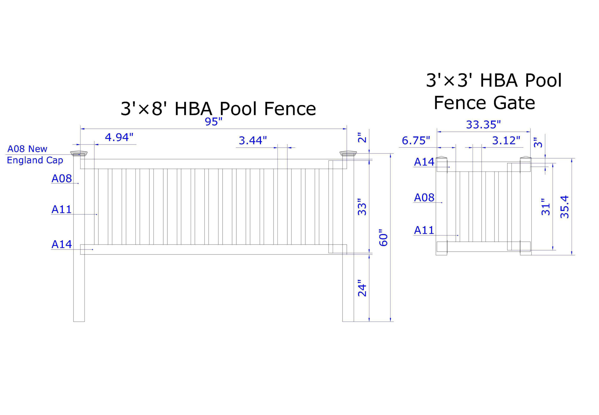 Plastový bazénový plot Výkres bazénového PVC plotu