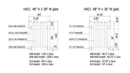 Plastová PVC latková brána (48″ x 36″ / 122 cm x 91 cm) – vrátane pántov a zámkov